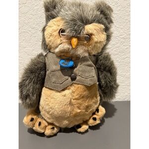 Vintage 1986 Dakin Wise Old Owl Plush Stuffed Animal with Glasses - 14" - EUC